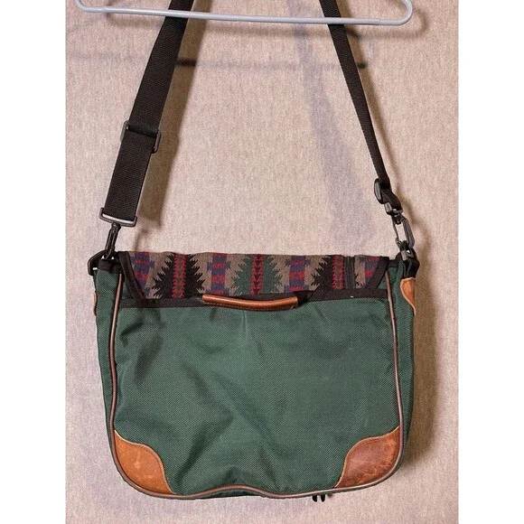 Vintage Pendleton Wool Canvas Leather Messenger Bag Crossbody Aztec Southwestern - Picture 3 of 4